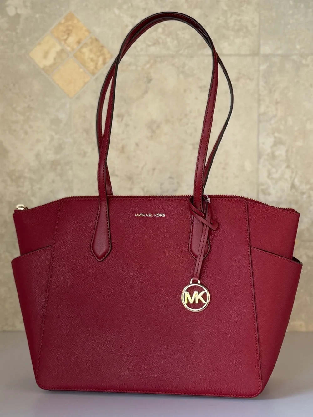 Michael Kors Marilyn MD Tote Shoulder Bag Cherry